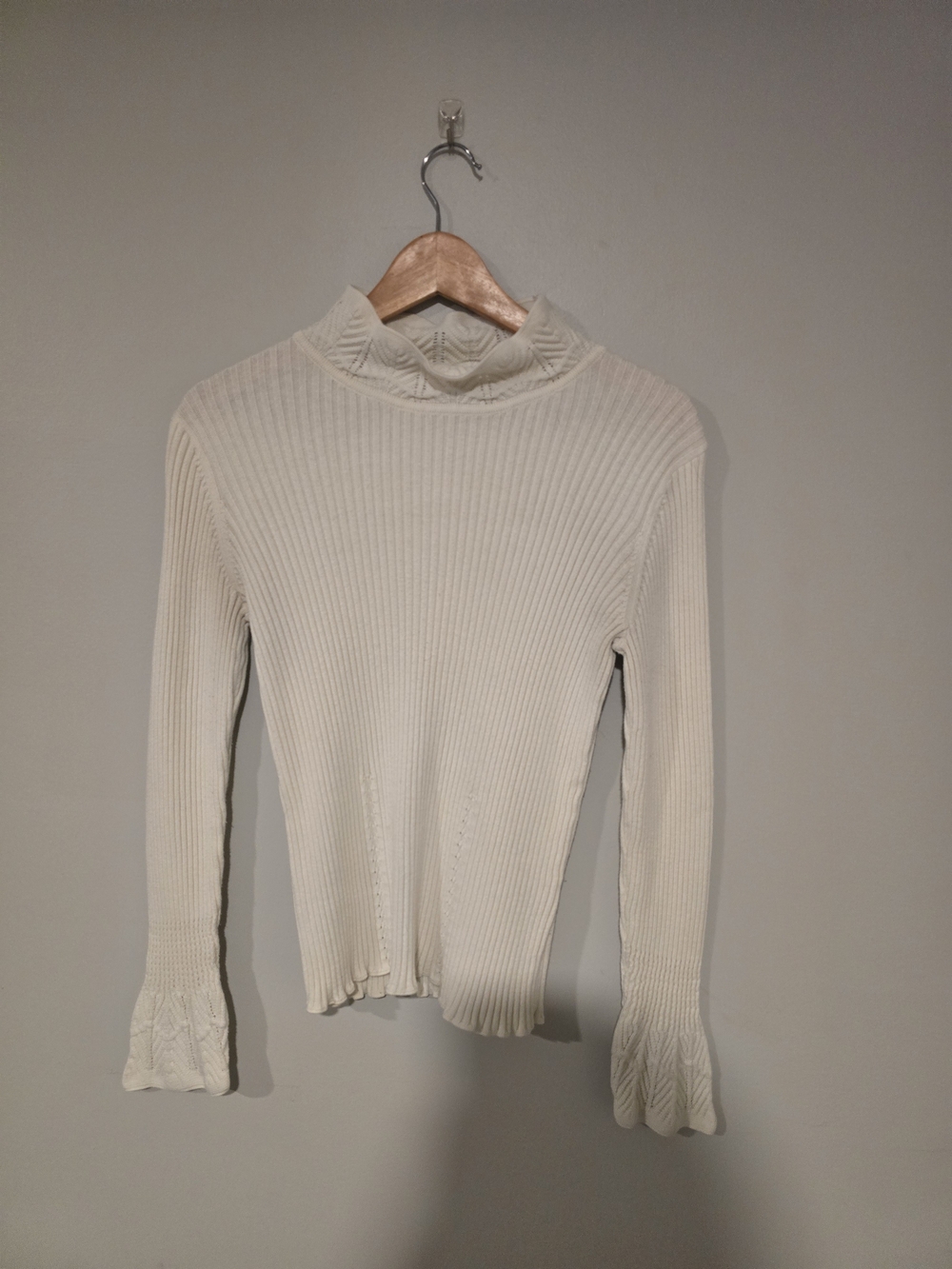 Vintage Christopher & Banks Cream Ribbed Turtleneck with Fluted Cuffs